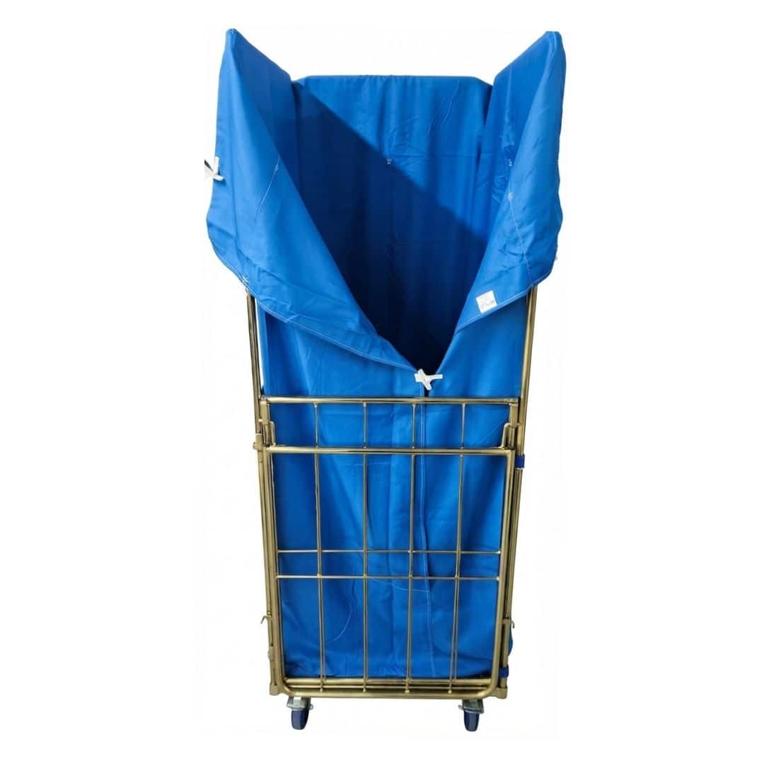 Prádelní vozík s ochranným krytem v královské modré barvě o rozměrech 685x810x1850 mm od RTP Radom.