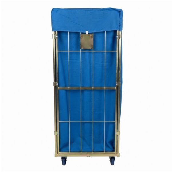 Zadní pohled na prádelní vozík s ochranným krytem 685x810x1850 mm v královské modré barvě od RTP Radom.